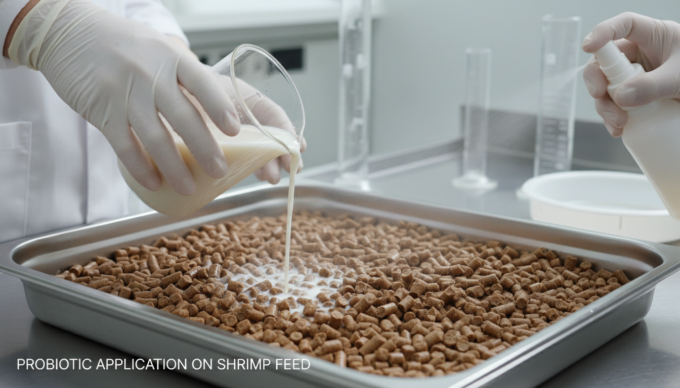 Proses aplikasi probiotik pada pakan udang