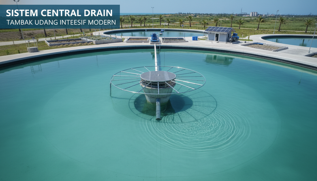 Sistem central drain pada desain tambak udang intensif modern
