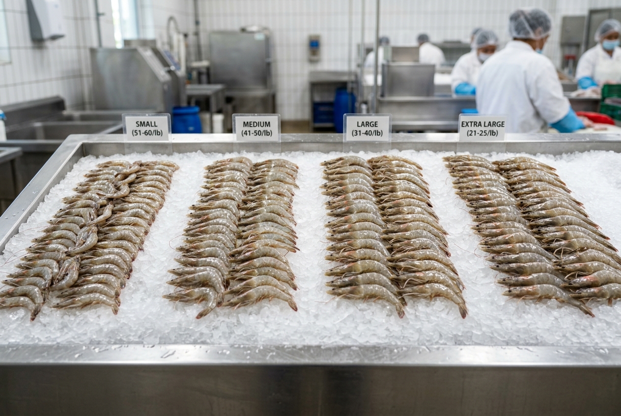 Grading Udang Segar di Es