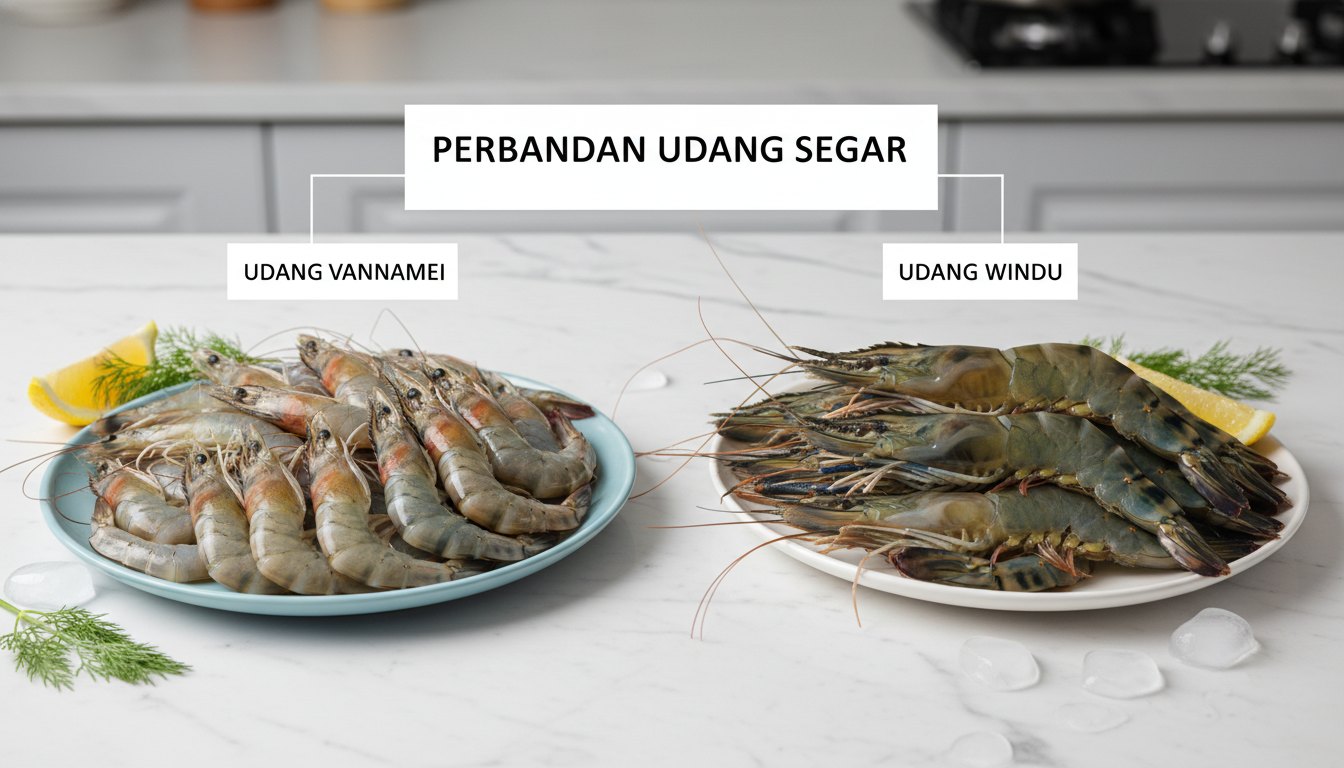 Ilustrasi perbandingan udang vannamei dan udang windu segar